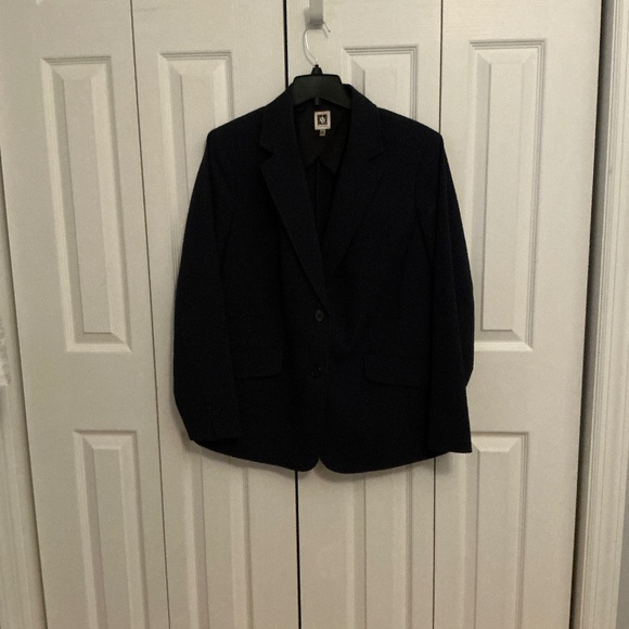 Anne Klein Blue-Black Striped Seersucker Blazer - Picture 1 of 5